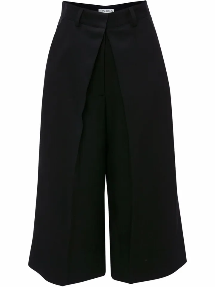 Pleat-Front Wide-Leg Cropped Trousers
