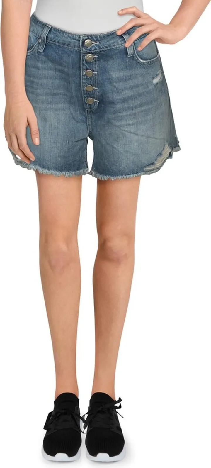 Womens High Rise Destroyed Denim Shorts