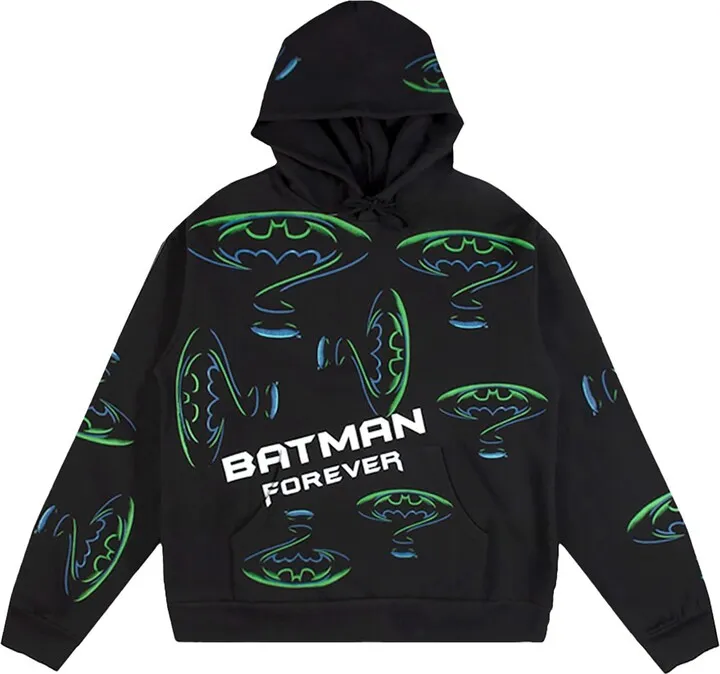 Batman Forever Movie Bat Signal Long Sleeve Men’s Black Graphic Hoodie-XL