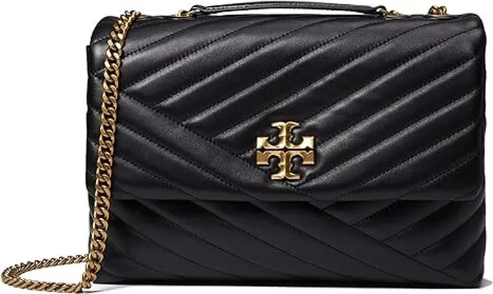 Tory Burch Kira Chevron Convertible Shoulder Bag (Black) Handbags
