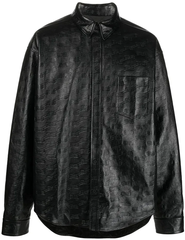 BB-monogram leather shirt jacket