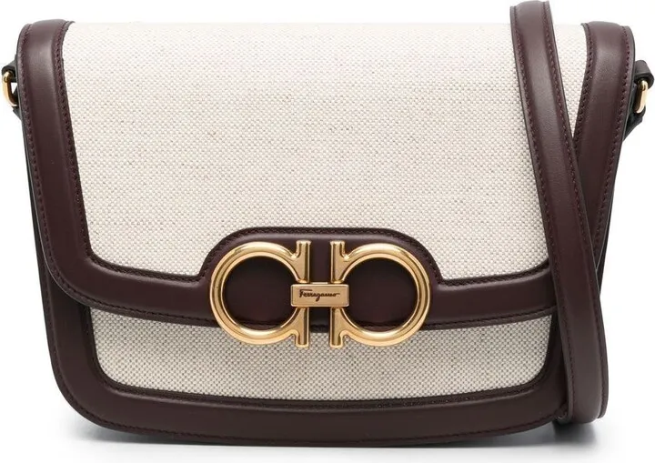 Natural Beige Signature Gancini Plaque Crossbody Bag