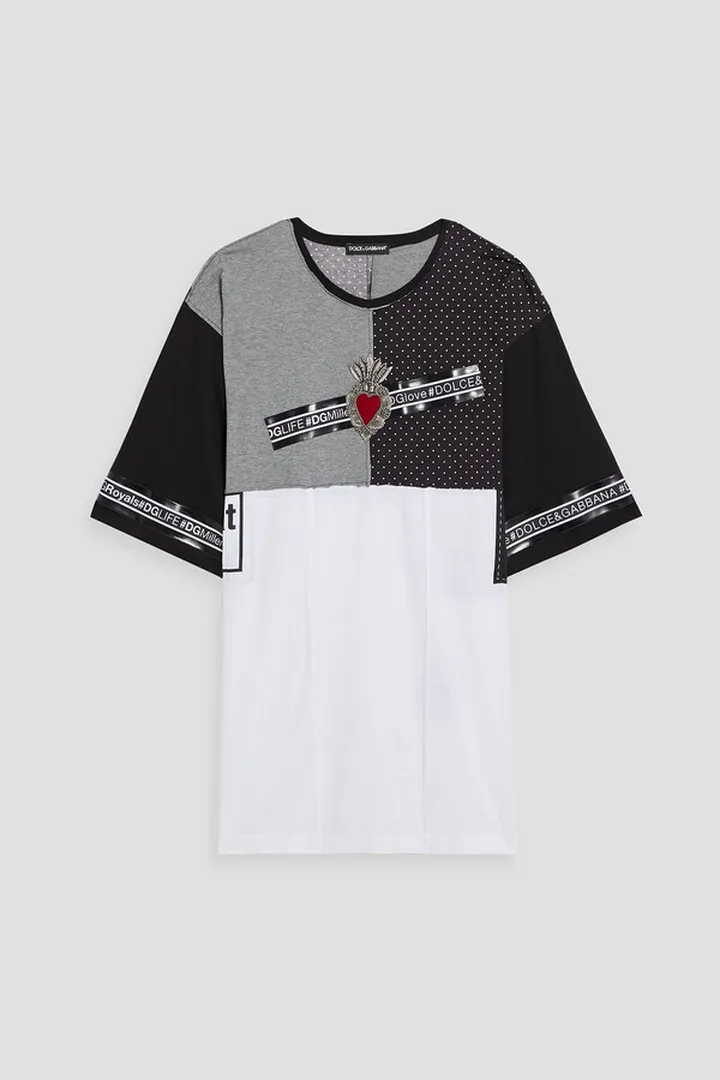 Appliquéd patchwork-effect cotton-jersey T-shirt