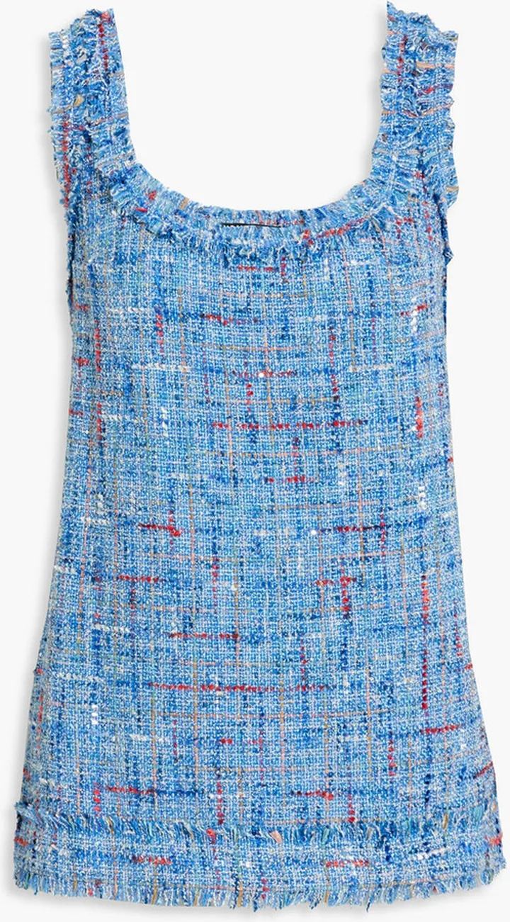 Frayed sequin-embellished tweed tank