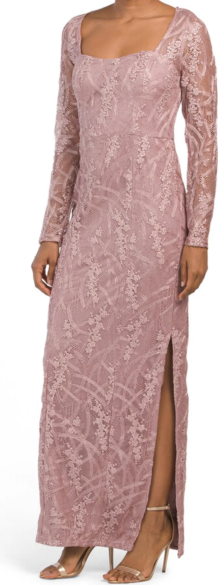 Giovanna Square Neck Embroidered Lace Gown