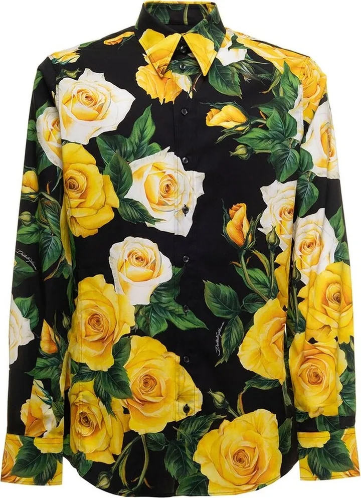 Dolce & Gabbana Rose-Printed Curved Hem Shirt