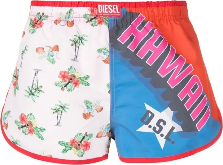 Graphic-Print Panelled Track Shorts