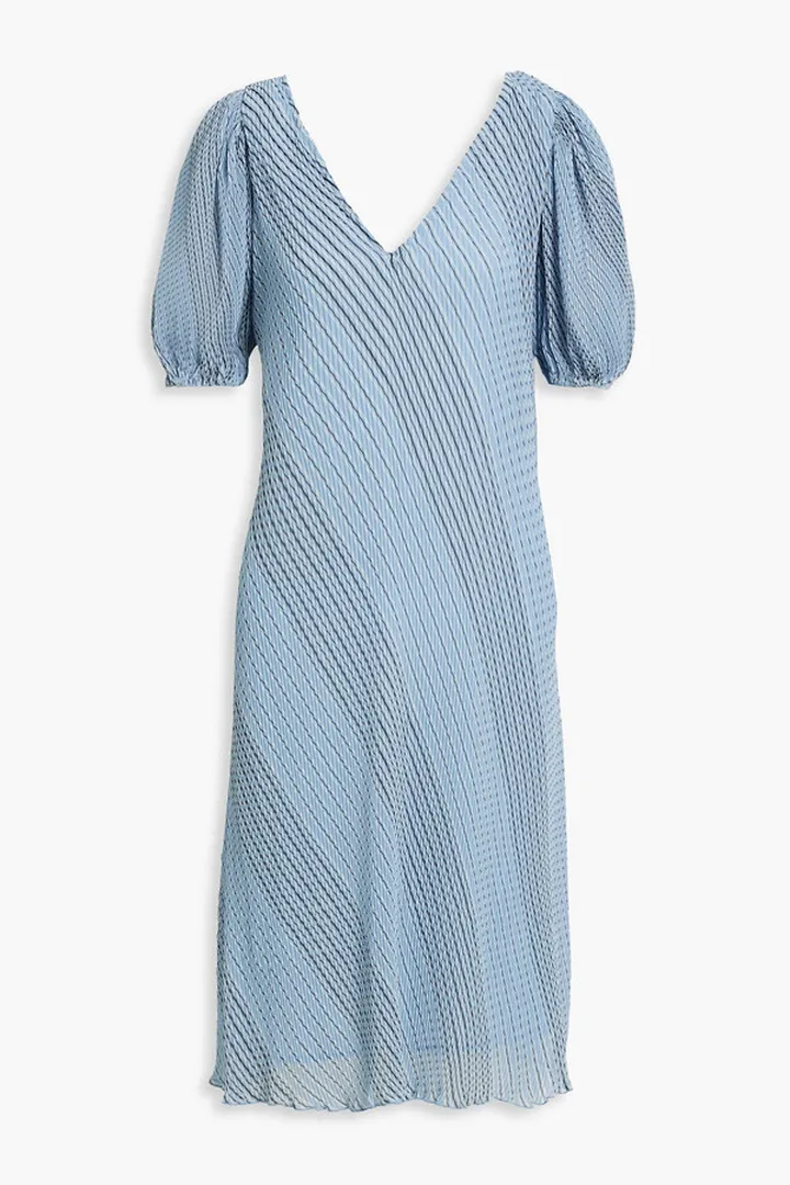 Pleated striped chiffon dress