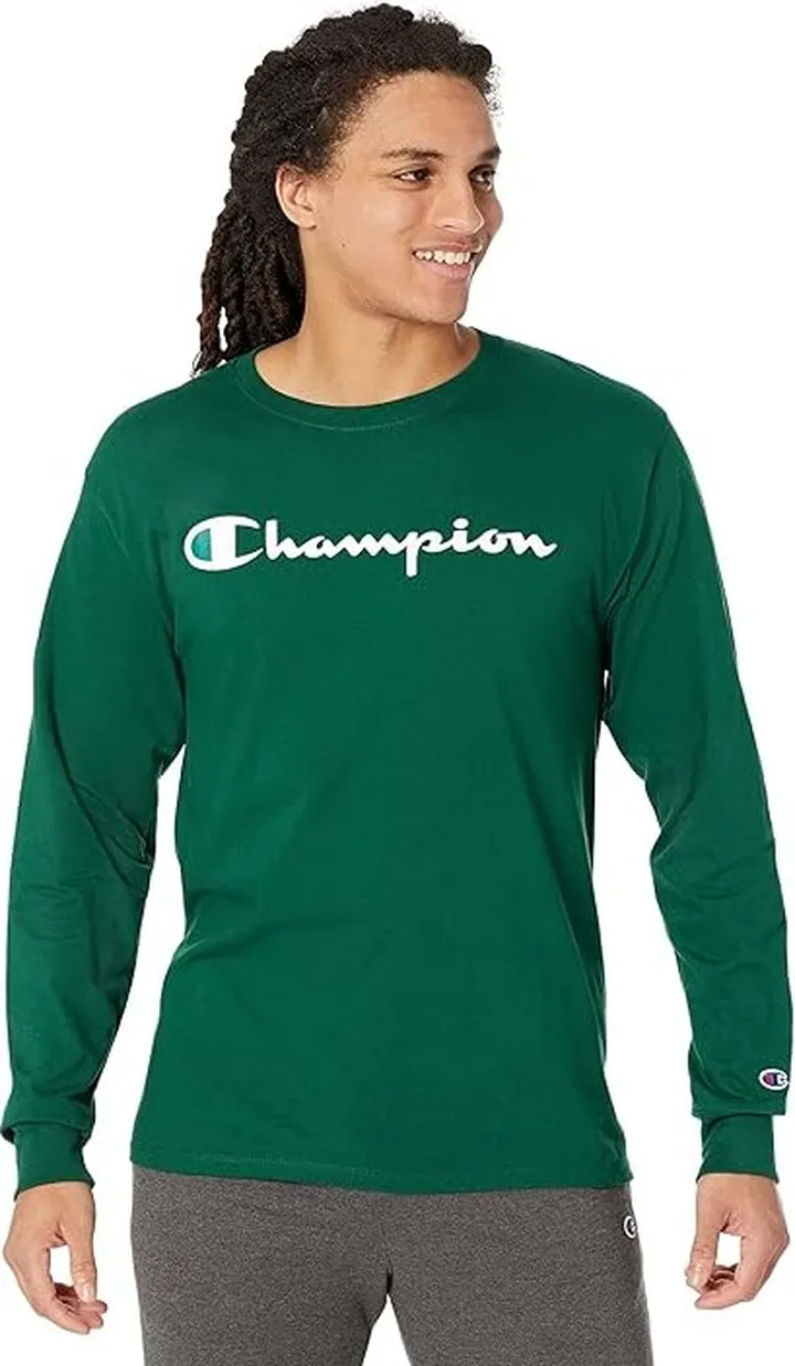 Champion Classic Graphic Big Logo Long Sleeve Tee (Forest Peak Green) Men's Clothing
