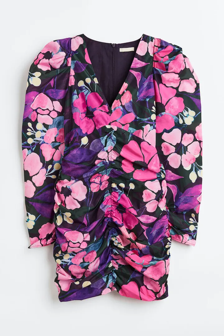 Gathered Puff-sleeved Dress