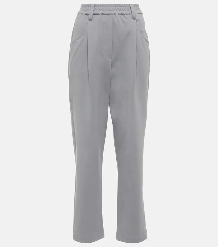 Cropped cotton-blend pants