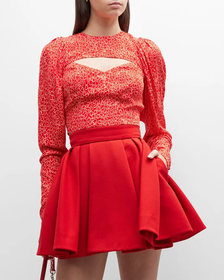 Cropped Puffed Sleeve Cut-Out Top