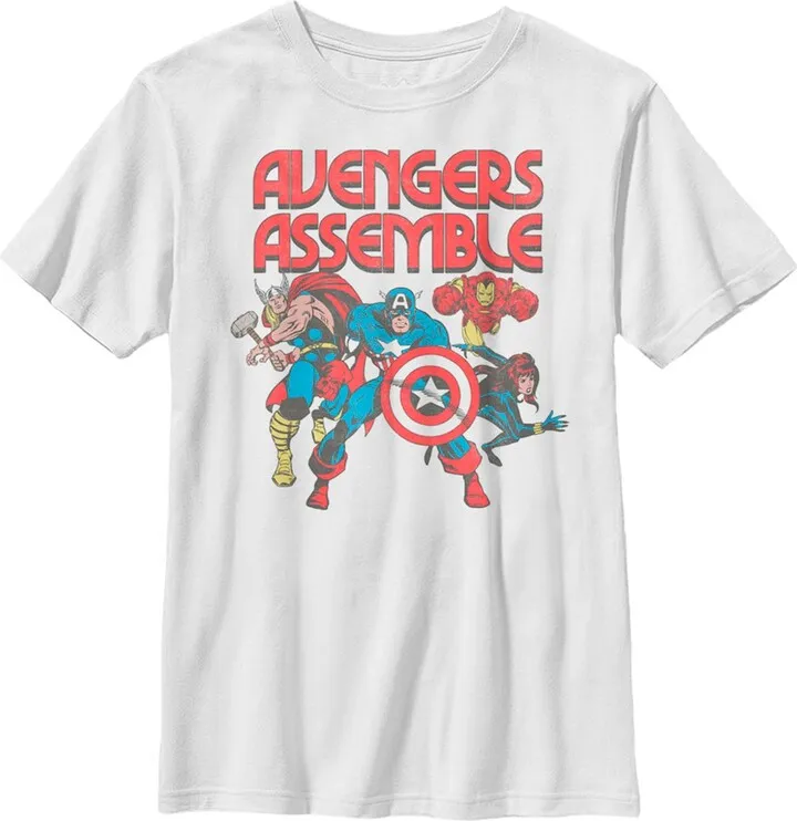 Boy's Marvel Comic Avengers Assemble T-Shirt - White - Medium