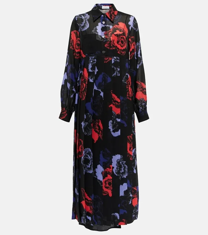 Floral wool-blend midi dress