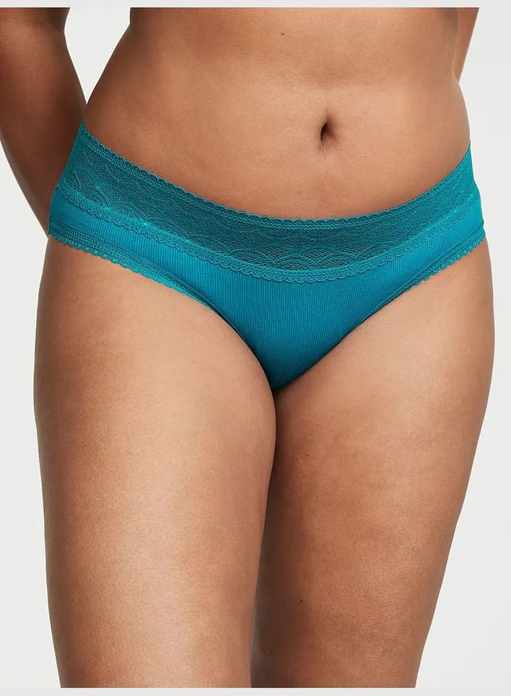 Lace Waist Ribbed Cotton Hiphugger Panty