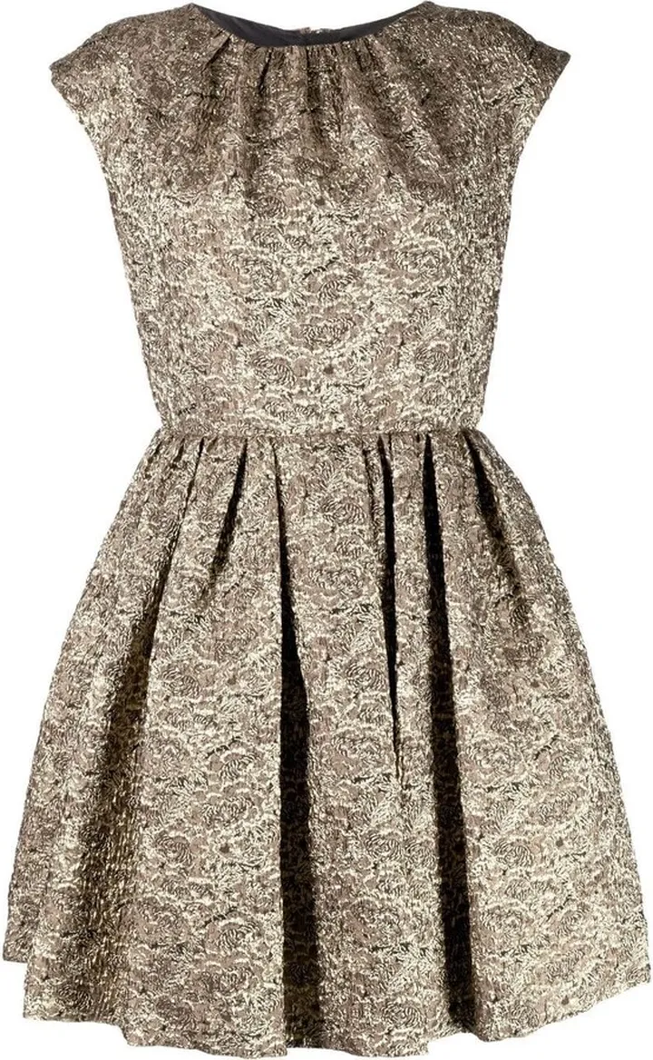 Floral-Jacquard Flared Dress