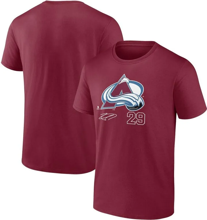 Men's Fanatics Branded Nathan MacKinnon Burgundy Colorado Avalanche Name and Number T-shirt