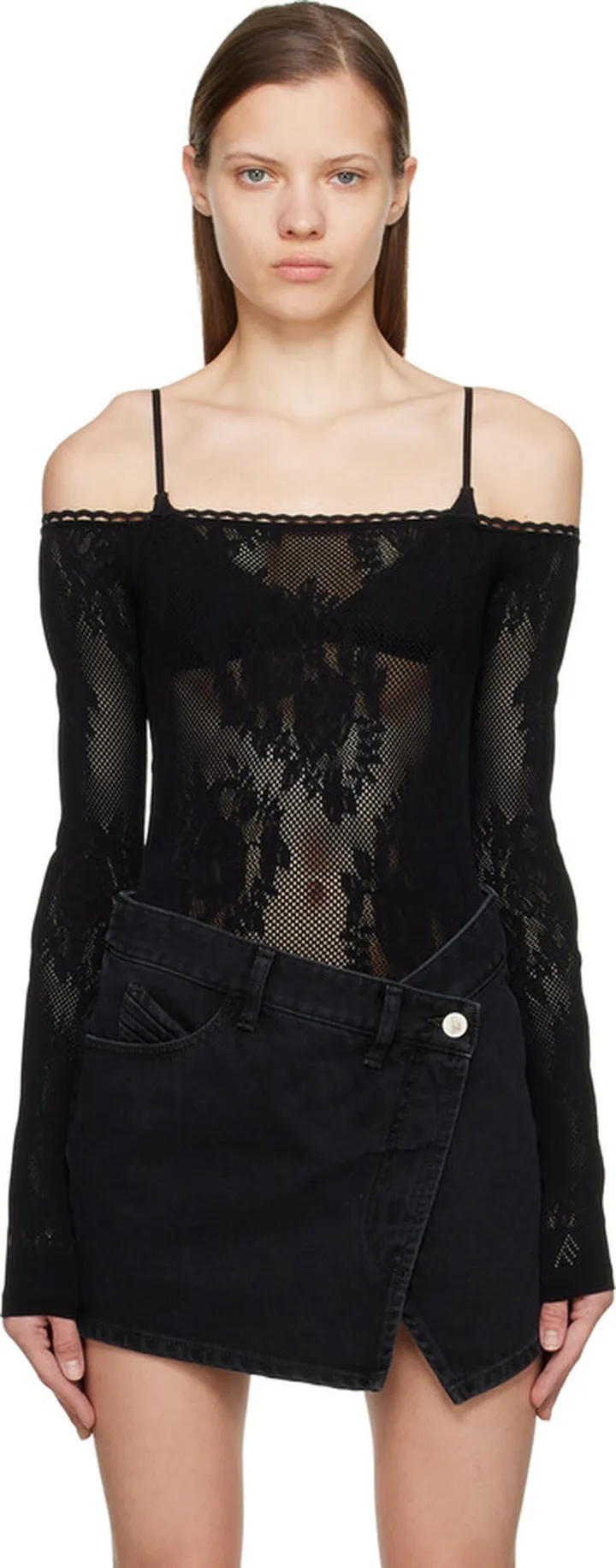 The Attico Black Kim Bodysuit