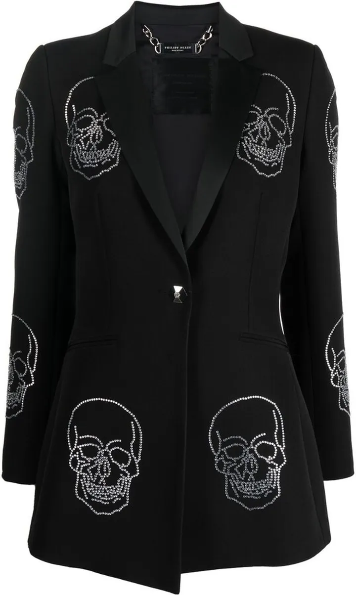 Skull-Embellished Single-Breasted Coat