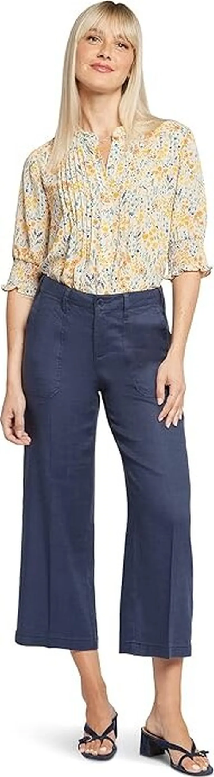 NYDJ Wide Leg Cropped Cargo (Oxford Navy) Women's Casual Pants
