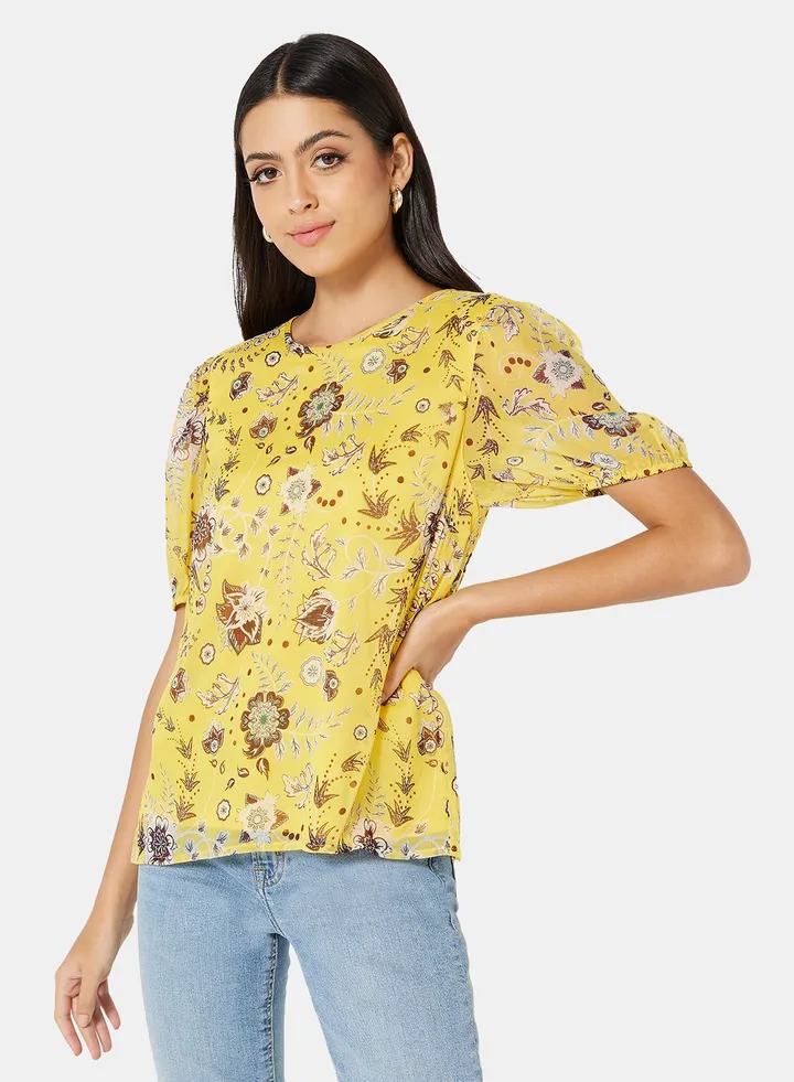 Floral Print Top Yellow