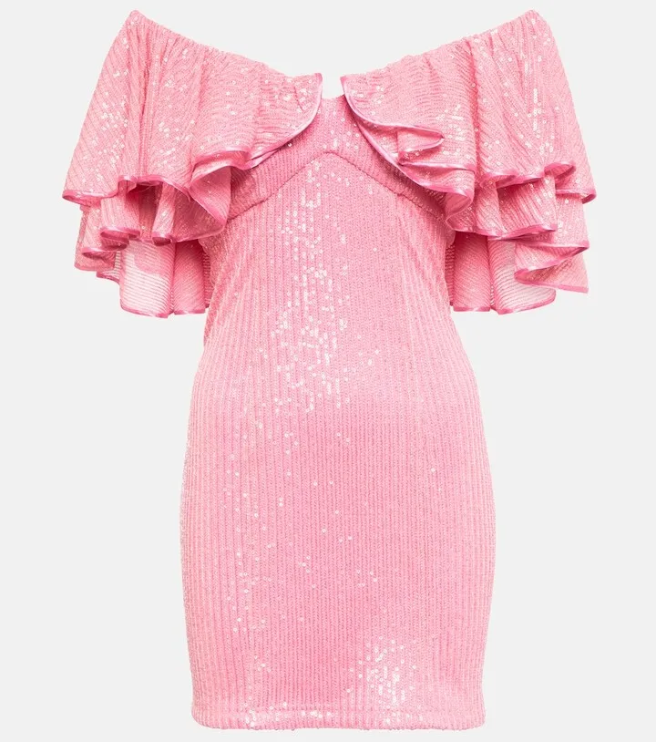 Ruffle-trimmed sequined mini dress
