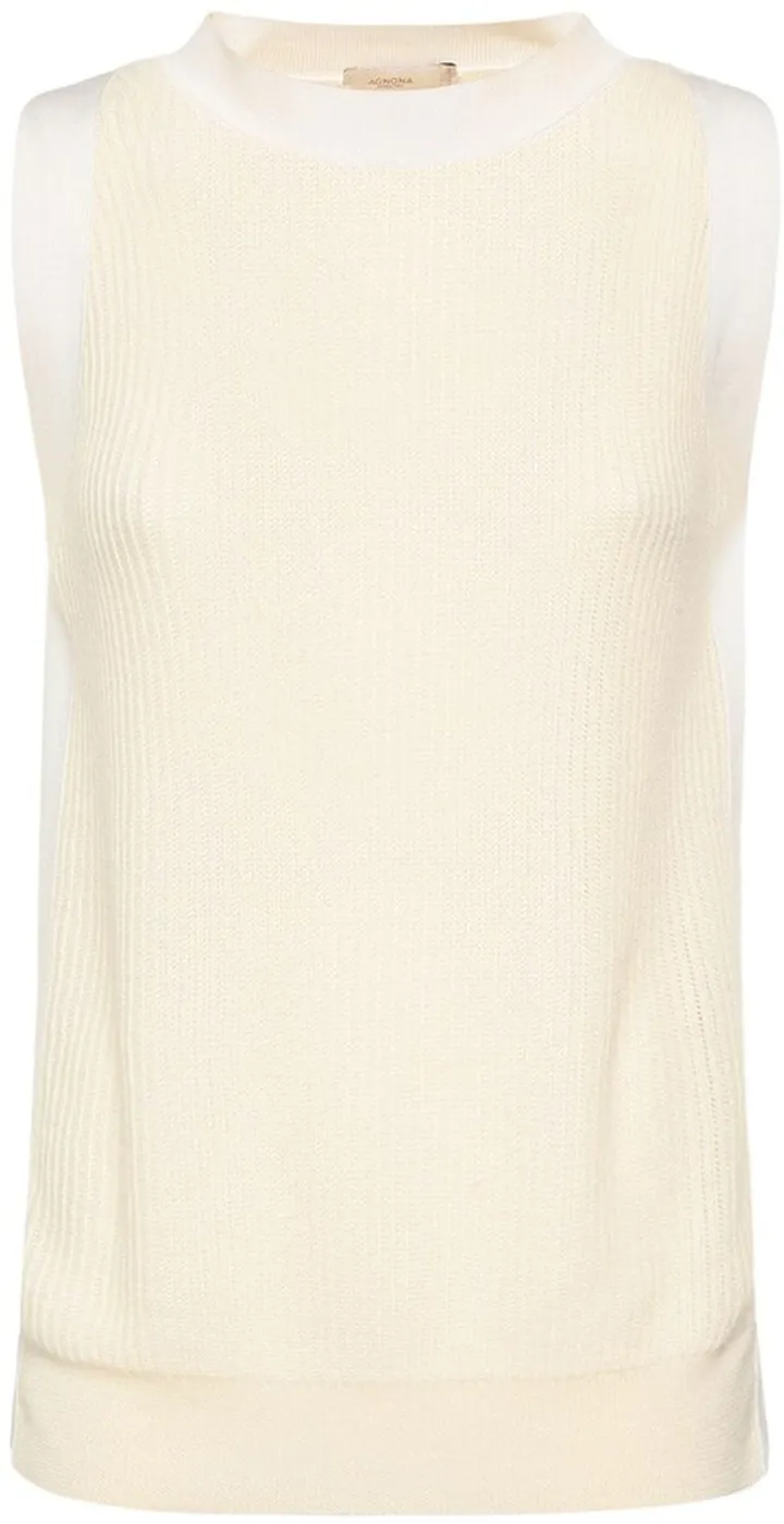 Sleeveless cashmere rib knit top