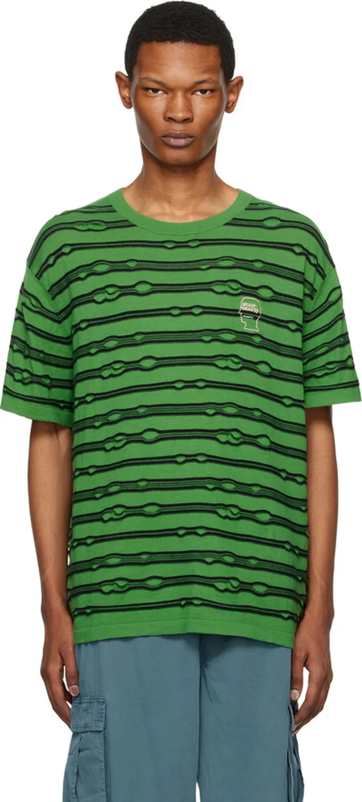 Brain Dead Green Puckered Striped T-Shirt