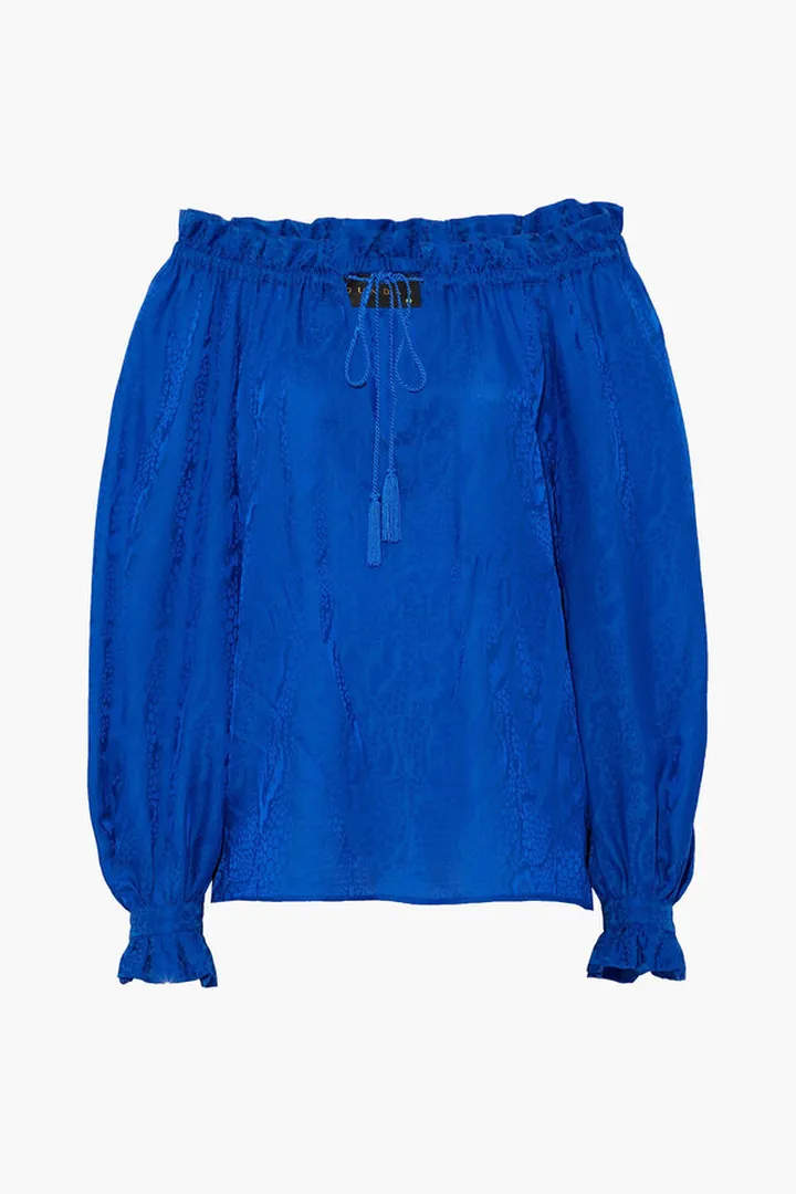 Off-the-shoulder satin-jacquard blouse