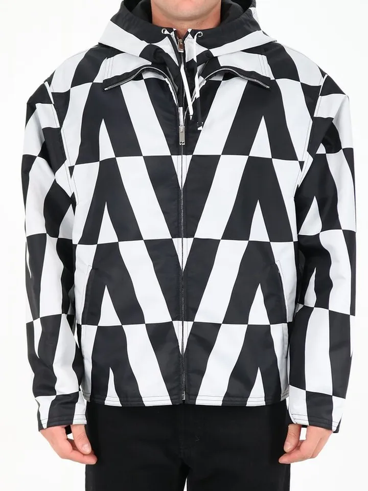 Valentino Optical Printed Hooded Pea Coat