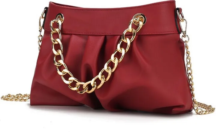 Marvila Minimalist Vegan Leather Chain Ruched Shoulder Bag