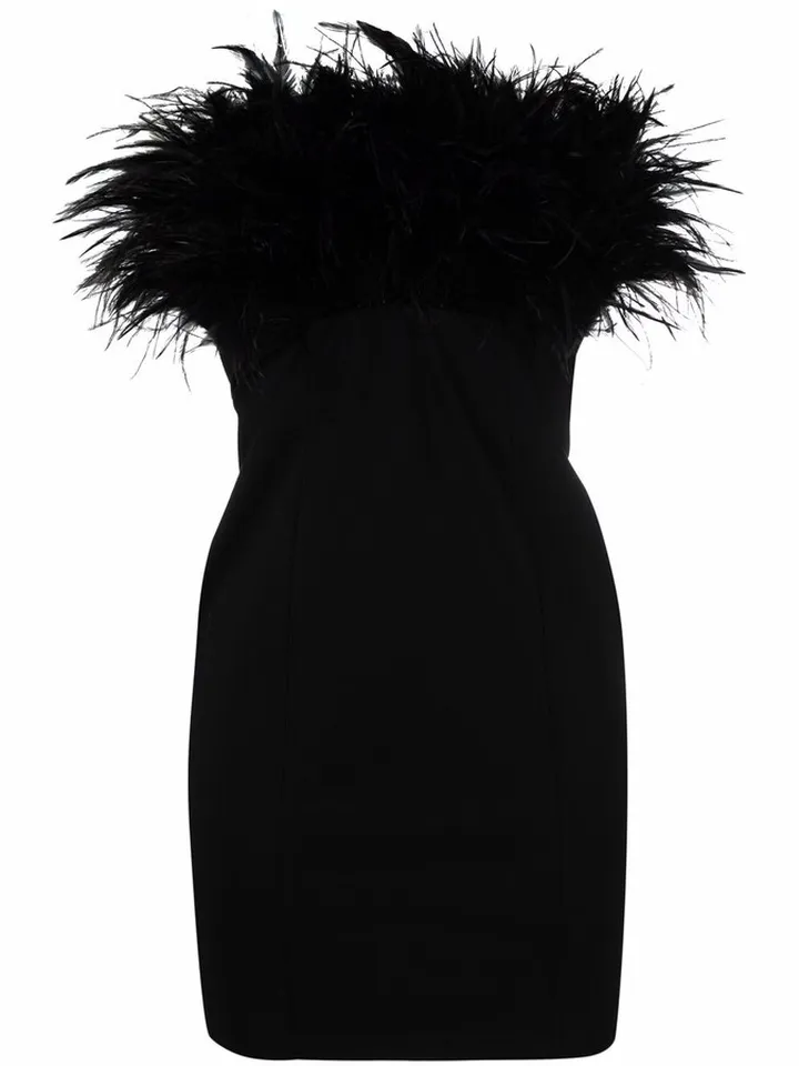 Feather-Trim Fitted Mini Dress