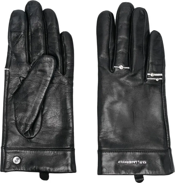 Ring-Detail Leather Gloves