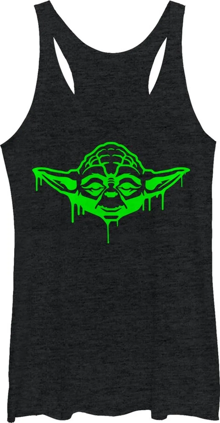 Women's Star Wars Halloween Dripping Jedi Master Yoda Racerback Tank Top - Black Heather - Medium