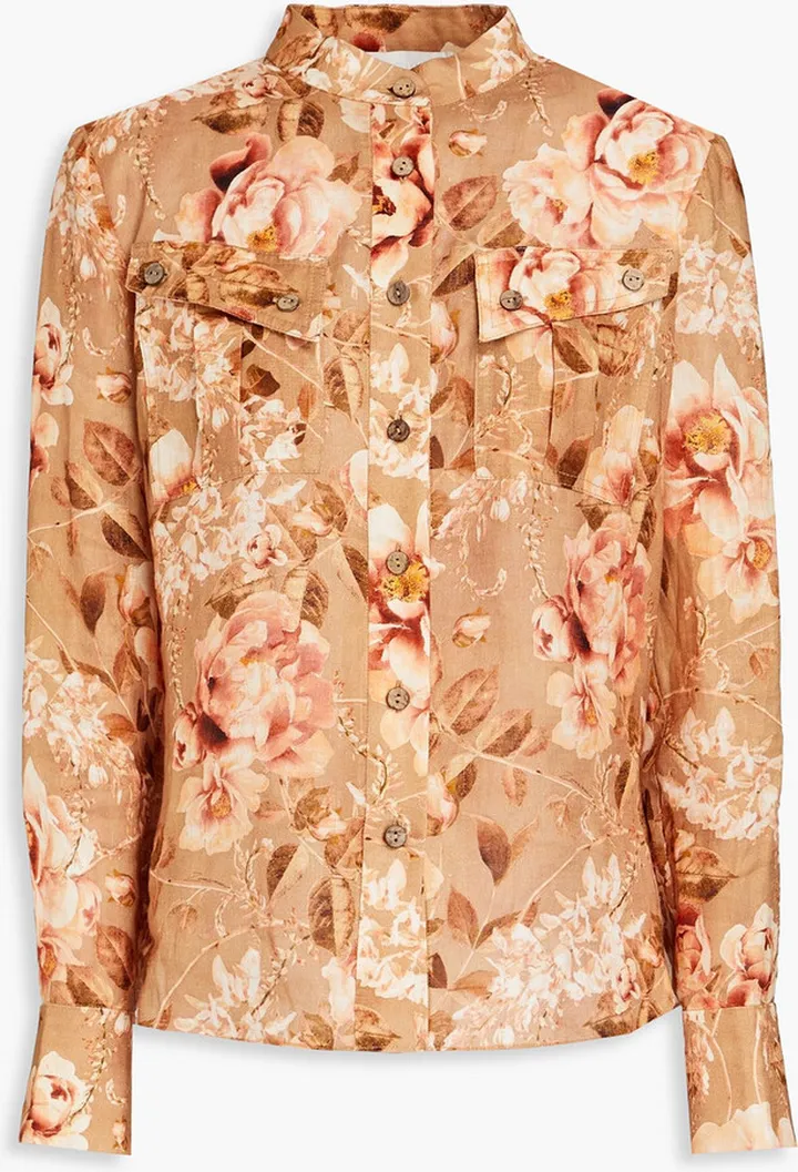 Floral-print linen shirt