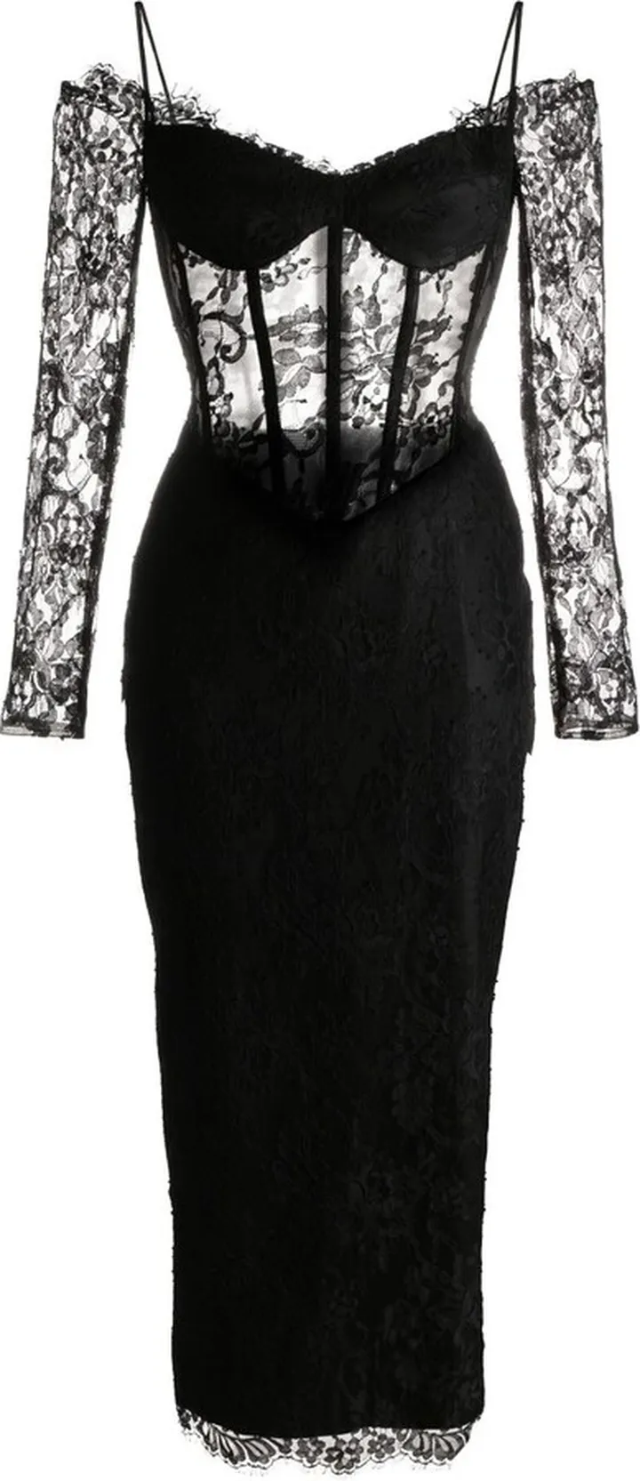 Black Off-Shoulder Lace Midi Dress