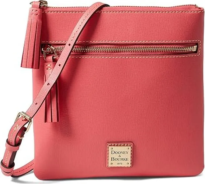Dooney & Bourke Saffiano Double Zip Tassel Crossbody (Bubblegum) Handbags