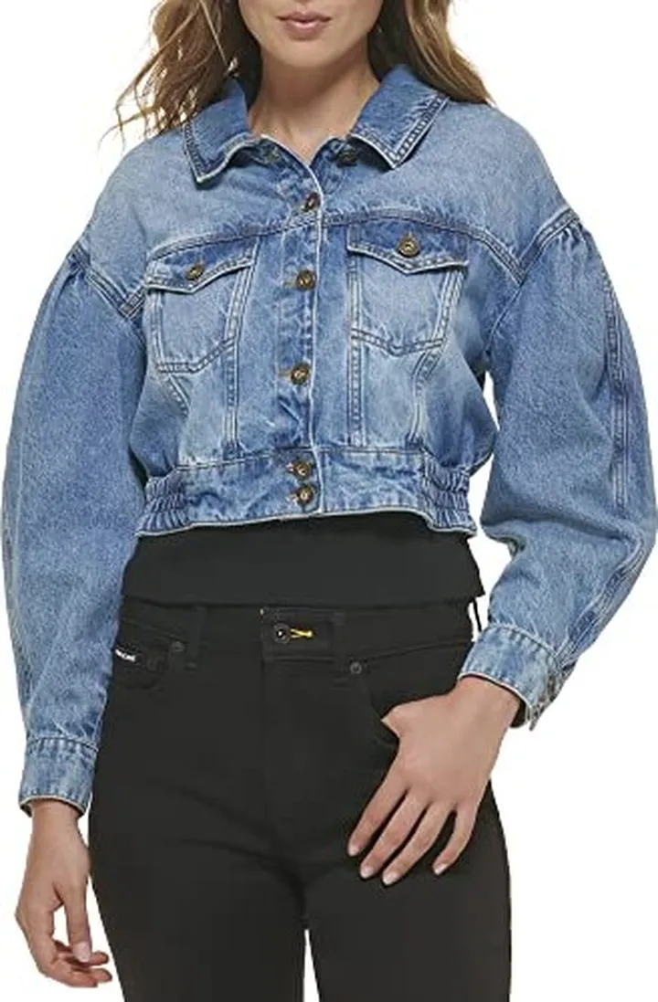 DKNY Women's Denim Fashionable Cropped Jeans Jacket