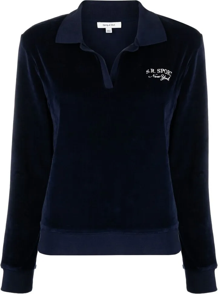Logo-Embroidery Velvet Polo Top