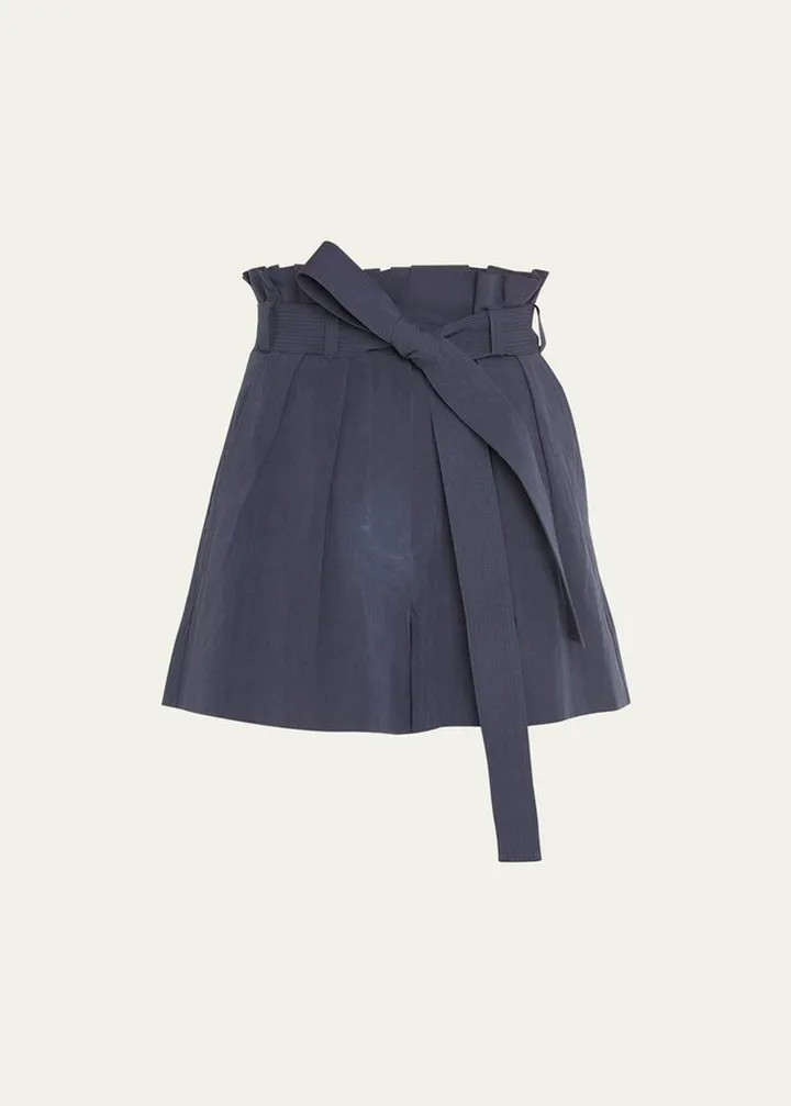 Abri Belted Wide-Leg Paperbag Shorts