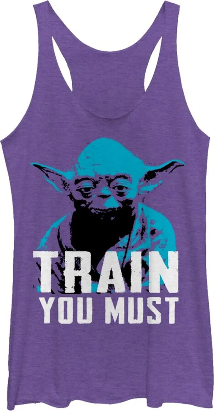 Women's Star Wars Yoda Small You are Train You Must Racerback Tank Top - Purple Heather - Large