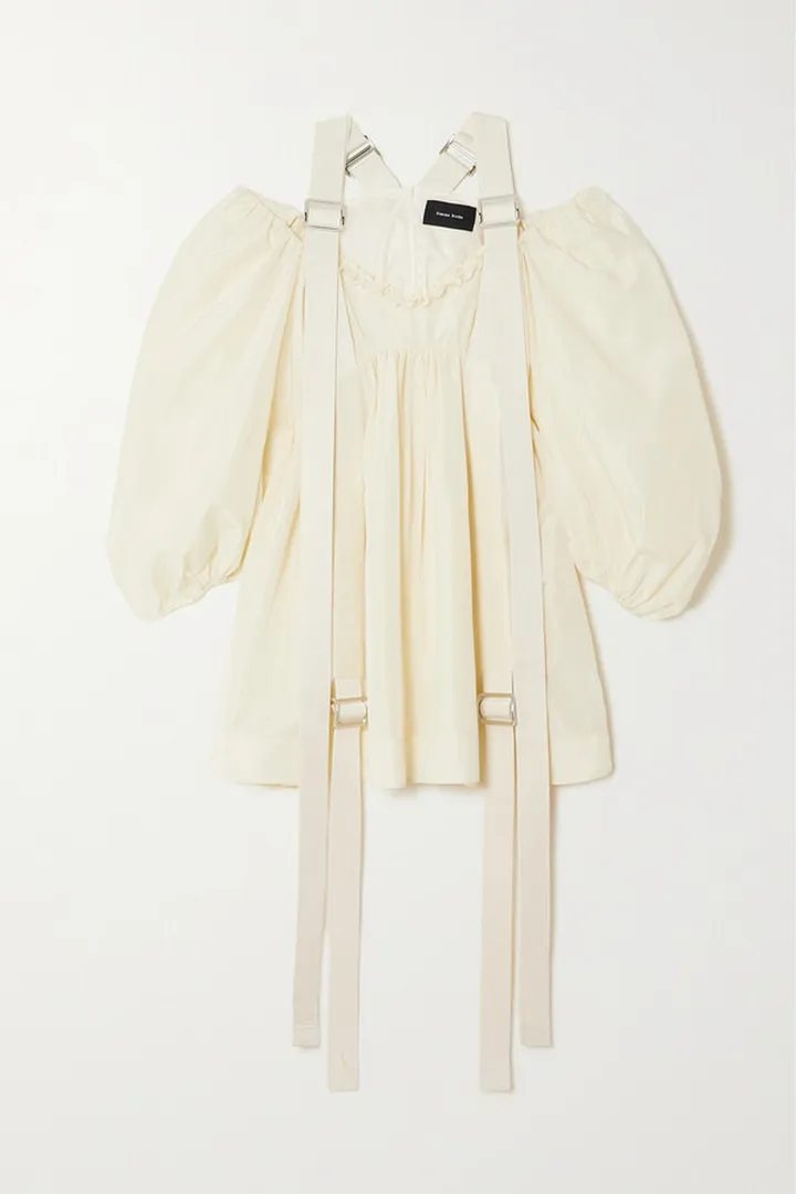 Simone Rocha - Gathered Grosgrain-trimmed Taffeta Mini Dress - Cream