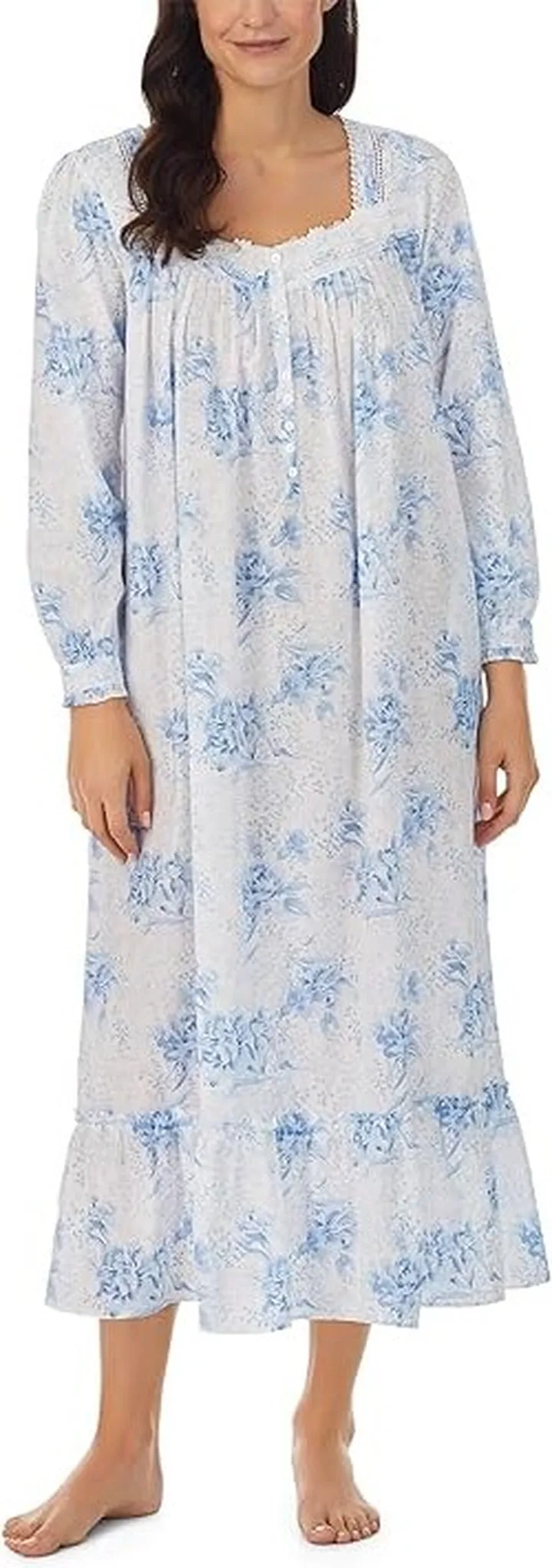 Eileen West Long Sleeve Ballet Gown (Antique Blue Floral) Women's Pajama