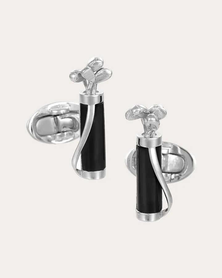 Black Onyx Golf Bag & Club Sterling Silver Cufflinks