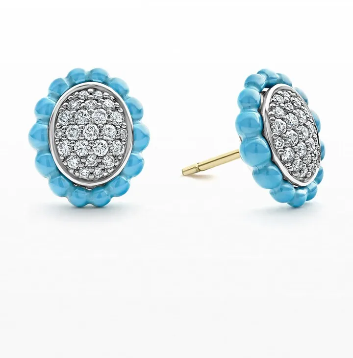 Blue Caviar Oval Diamond Stud Earrings