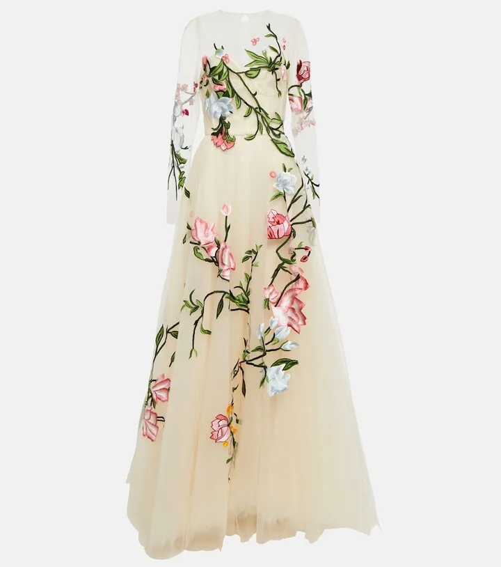Floral-embroidered gown
