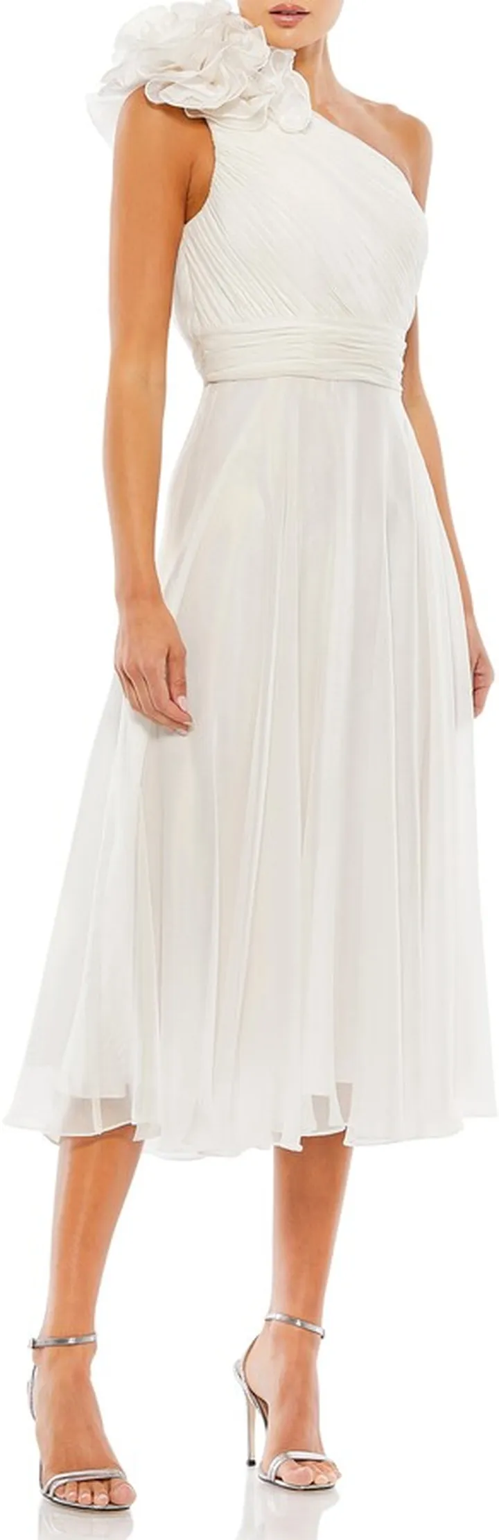 One-Shoulder Chiffon Midi Dress