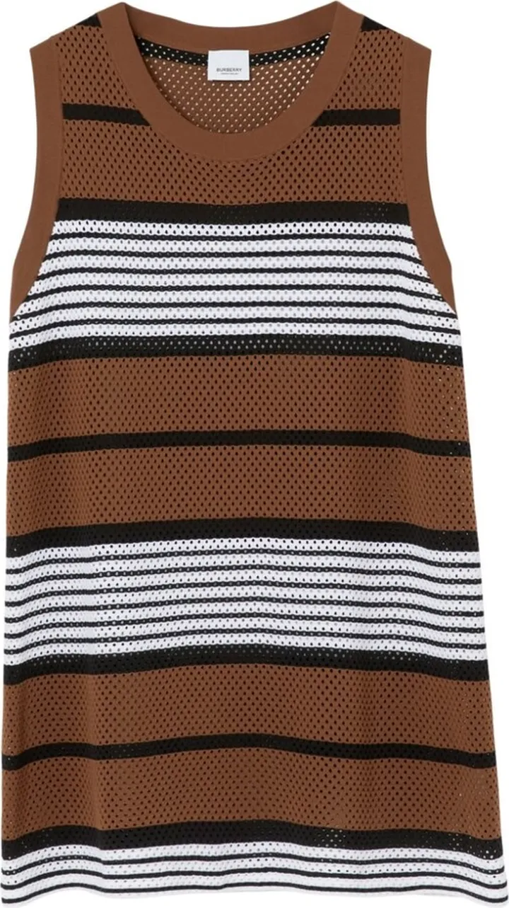 Stripe-Print Long Mesh Vest