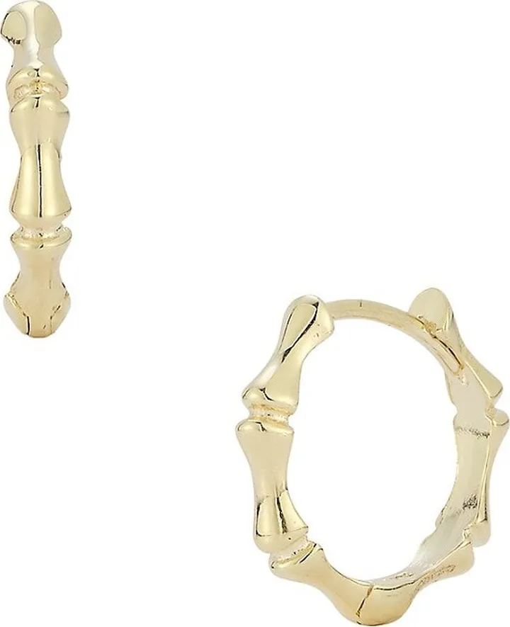 14K Yellow Gold Bamboo Huggie Earrings