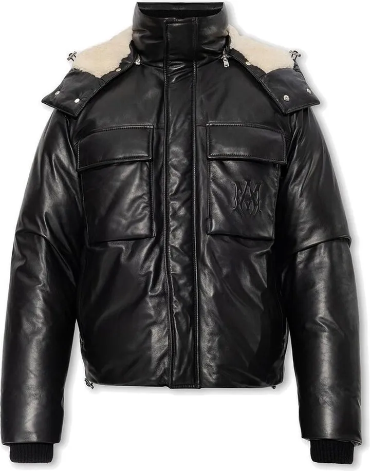 Amiri Hooded Zip-Up Leather Jacket